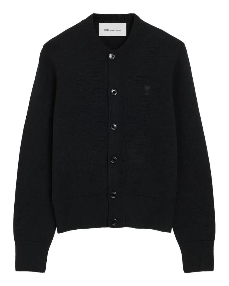 AMI Paris crewneck wool cardigan with Ami de Coeur - Schwarz Schwarz
