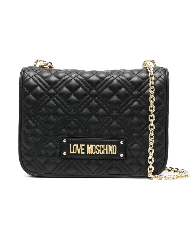 Moschino Gesteppte Schultertasche mit Logo-Schild - Schwarz Schwarz