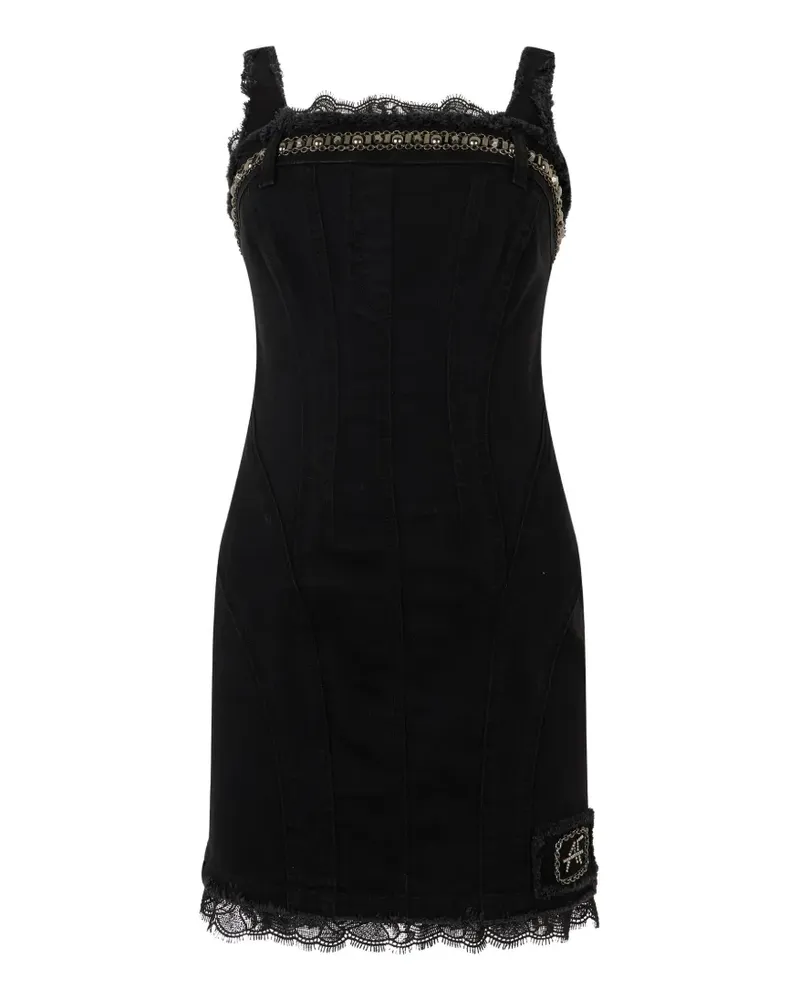 Alberta Ferretti Schmales Minikleid mit Spitzenbesatz und Kettendetail - Schwarz Schwarz