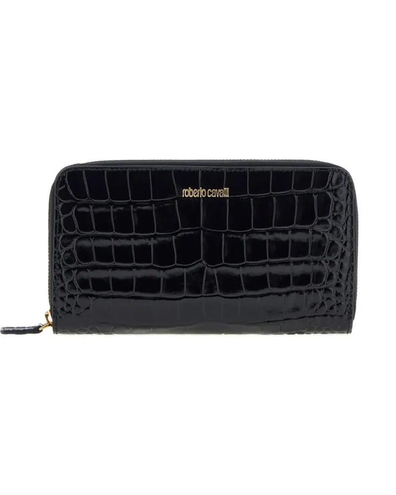 Roberto Cavalli croc-effect zip-around wallet - Schwarz Schwarz