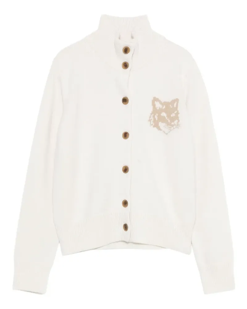 Kitsuné Wollcardigan mit Fuchs-Motiv - Weiß Weiß