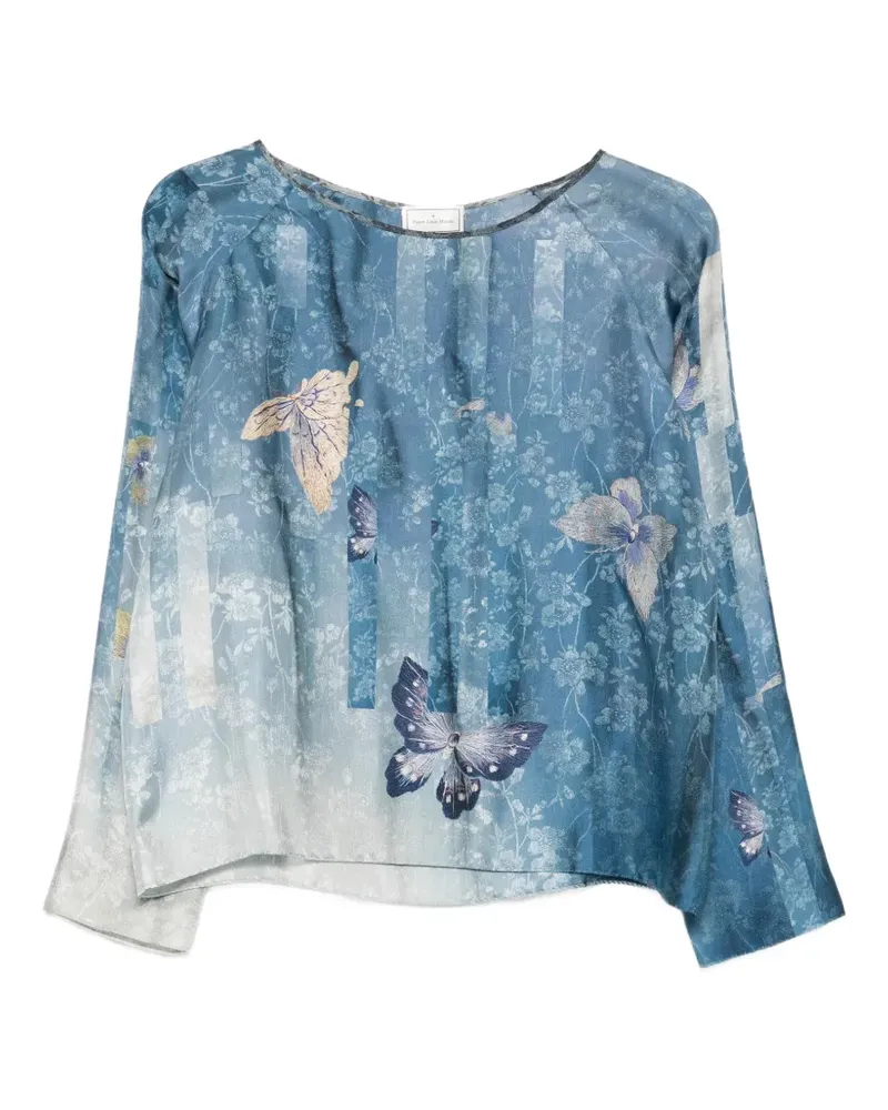 Pierre-Louis Mascia butterfly-print long-sleeve blouse - Blau Blau