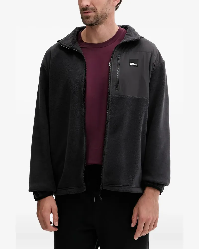 Jack Wolfskin Sweatshirtjacke mit Logo-Patch - Schwarz Schwarz