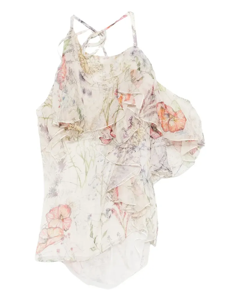 Alexander McQueen ruffled floral-print top - Nude Nude