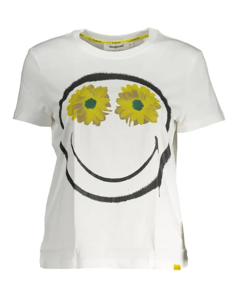 Desigual sunflower-print smiley-face T-shirt - Weiß Weiß