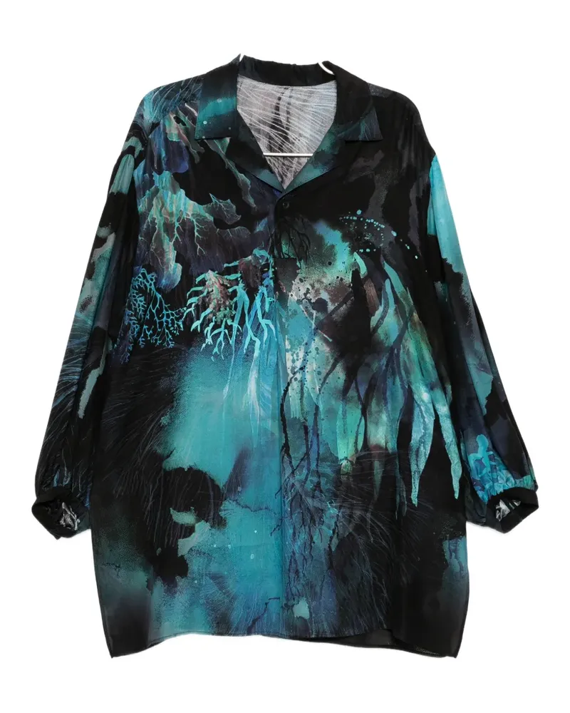 Yohji Yamamoto graphic-print camp-collar shirt - Schwarz Schwarz