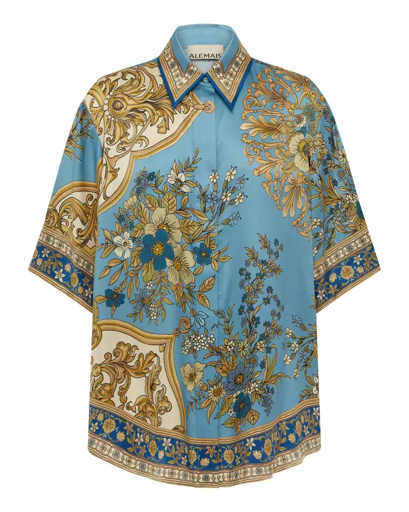 ALEMAIS Seidenhemd mit Blumenmuster - Blau Blau