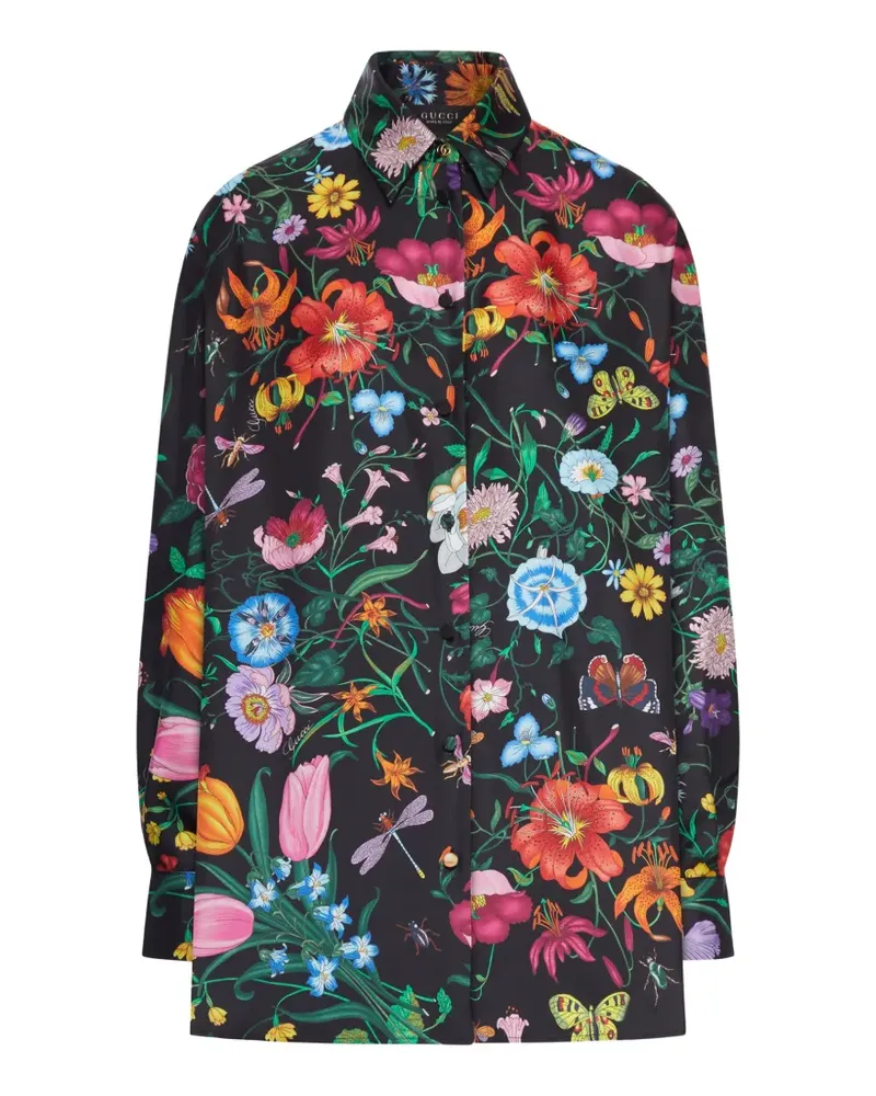 Gucci floral-print button silk shirt - Schwarz Schwarz