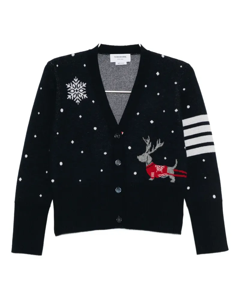 Thom Browne reindeer-intarsia jacquard cardigan - Blau Blau