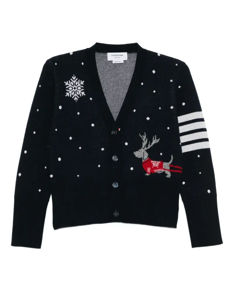 Thom Browne reindeer-intarsia jacquard cardigan - Blau Blau