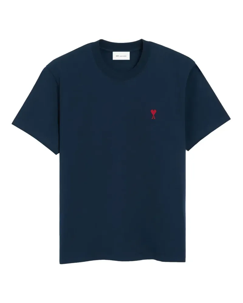 AMI Paris Blaues Baumwollhemd mit Ami de Coeur Blau