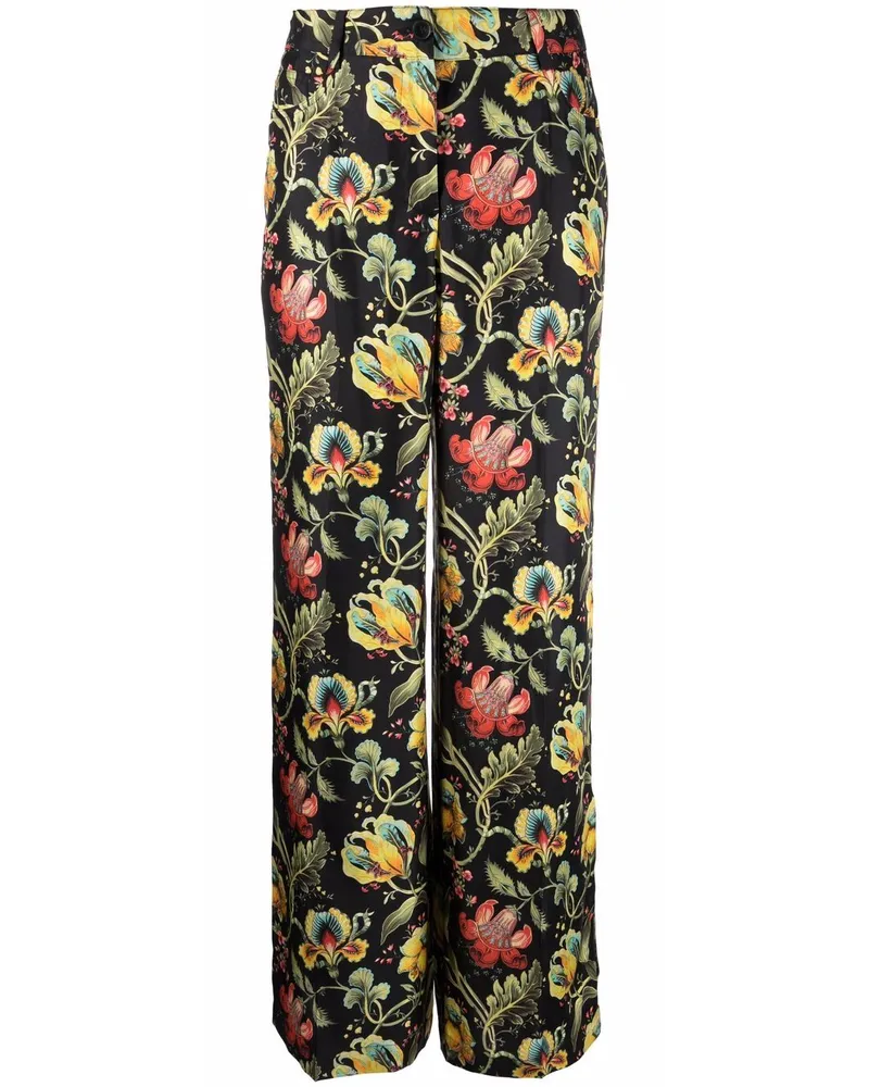Alberto Biani Gerade Hose mit Blumen-Print - Schwarz Schwarz