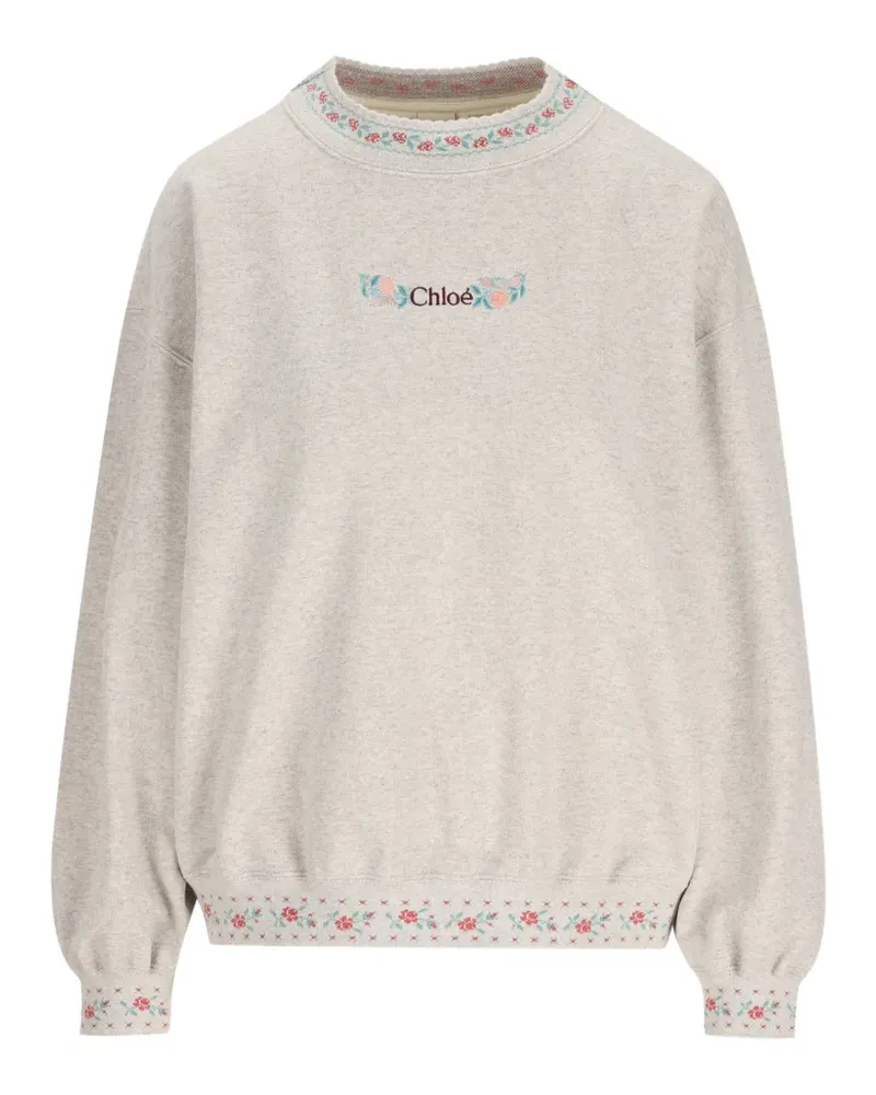 Chloé floral-embroidered logo-print sweater - Grau Grau