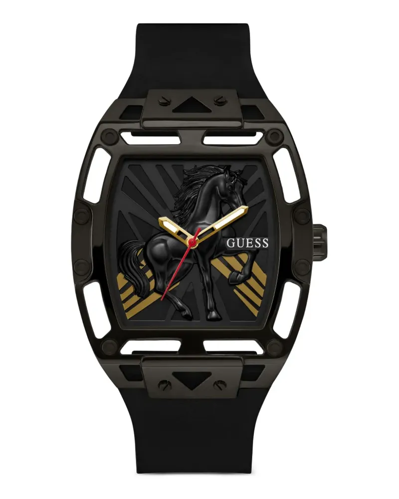 Guess Armbanduhr mit Pferde-Prägung 44mm - Schwarz Schwarz