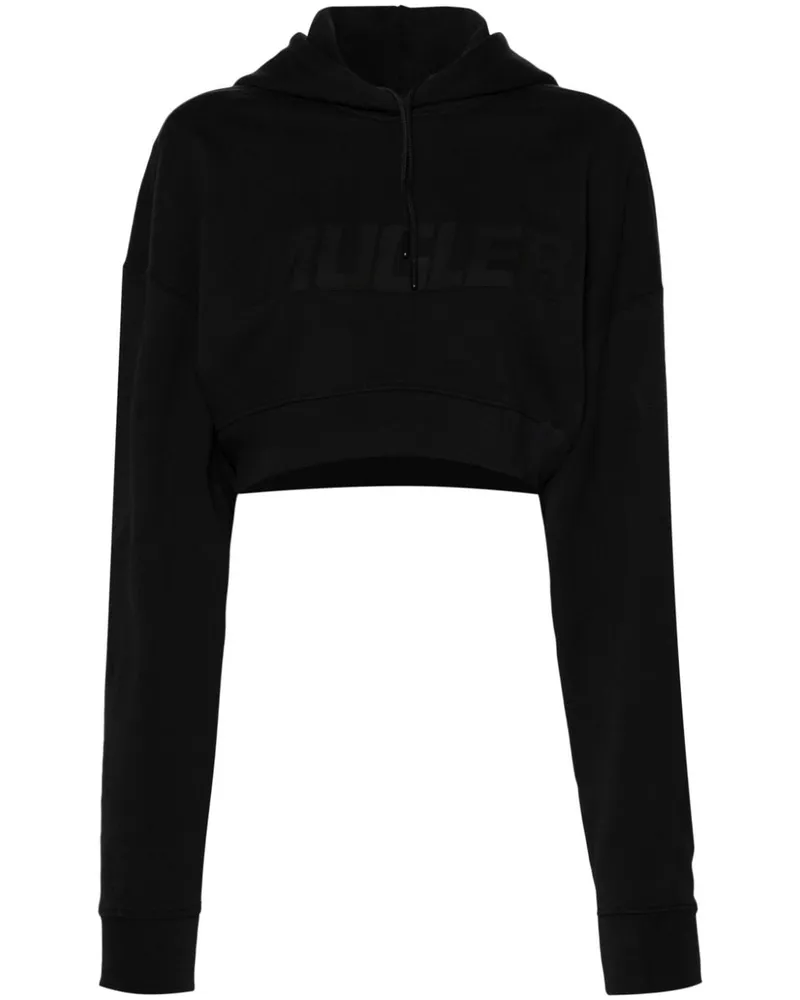 Thierry Mugler Cropped-Kapuzenpullover mit Logo - Schwarz Schwarz