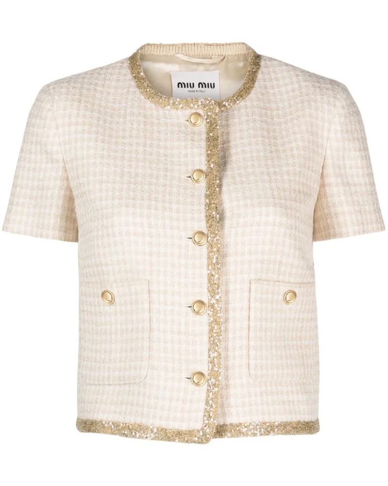 Miu Miu Tweed-Jacke mit Karomuster - Nude Nude