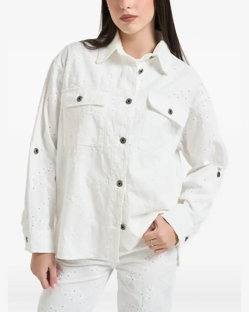 Liu Jo floral-embroidered button jacket - Weiß Weiß