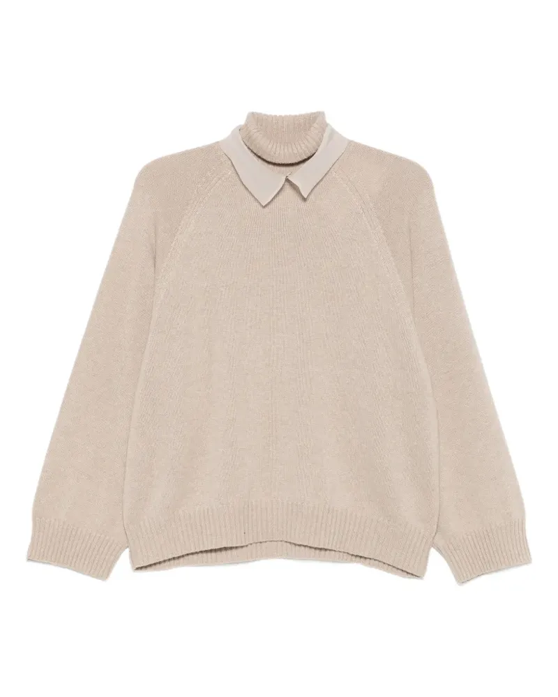 Brunello Cucinelli V-Ausschnitt-Pullover mit Raglanärmeln - Nude Nude