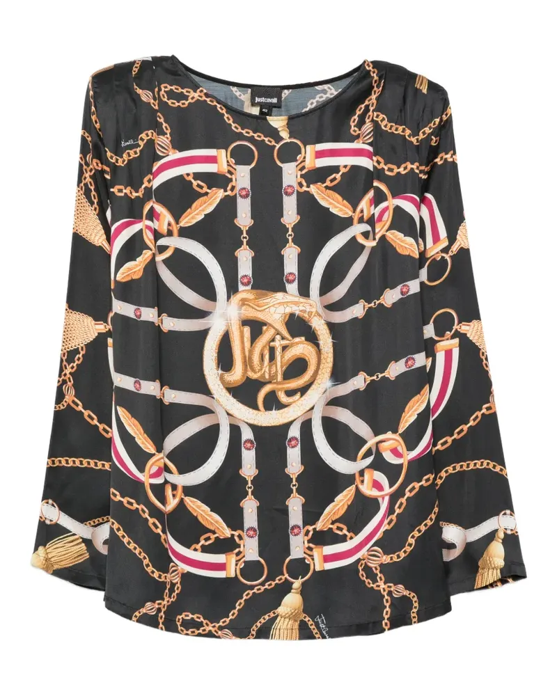 Just Cavalli chain-print long-sleeve blouse - Schwarz Schwarz