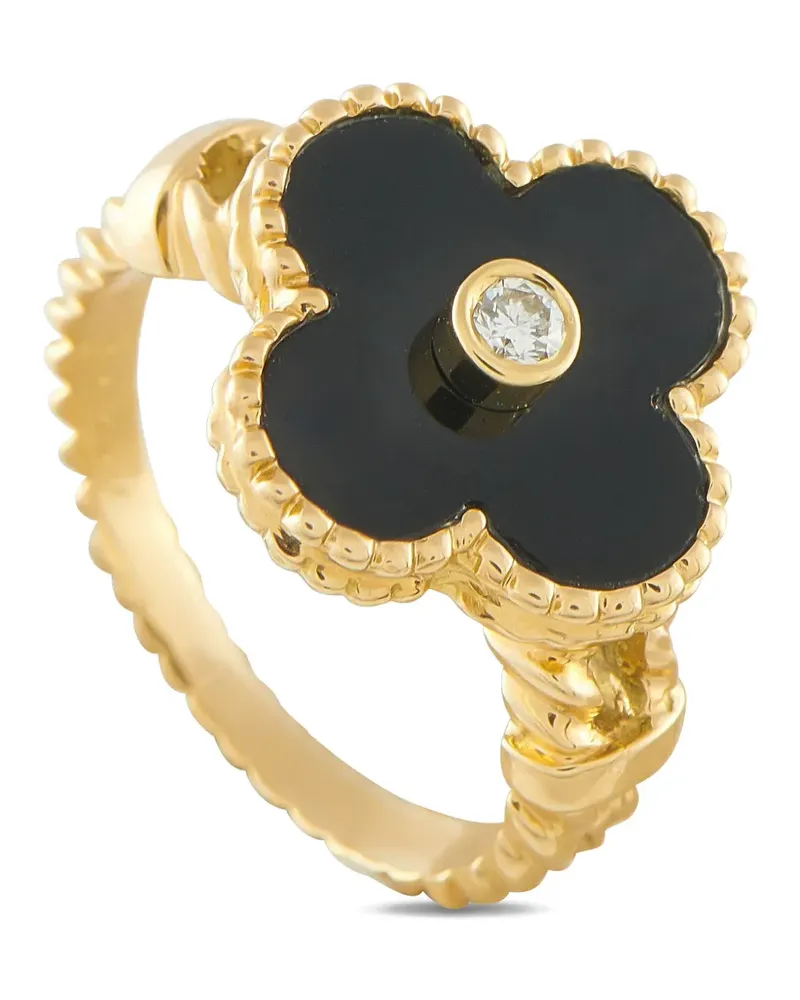 Van Cleef & Arpels 18K yellow gold Alhambra diamond and onyx ring Gold