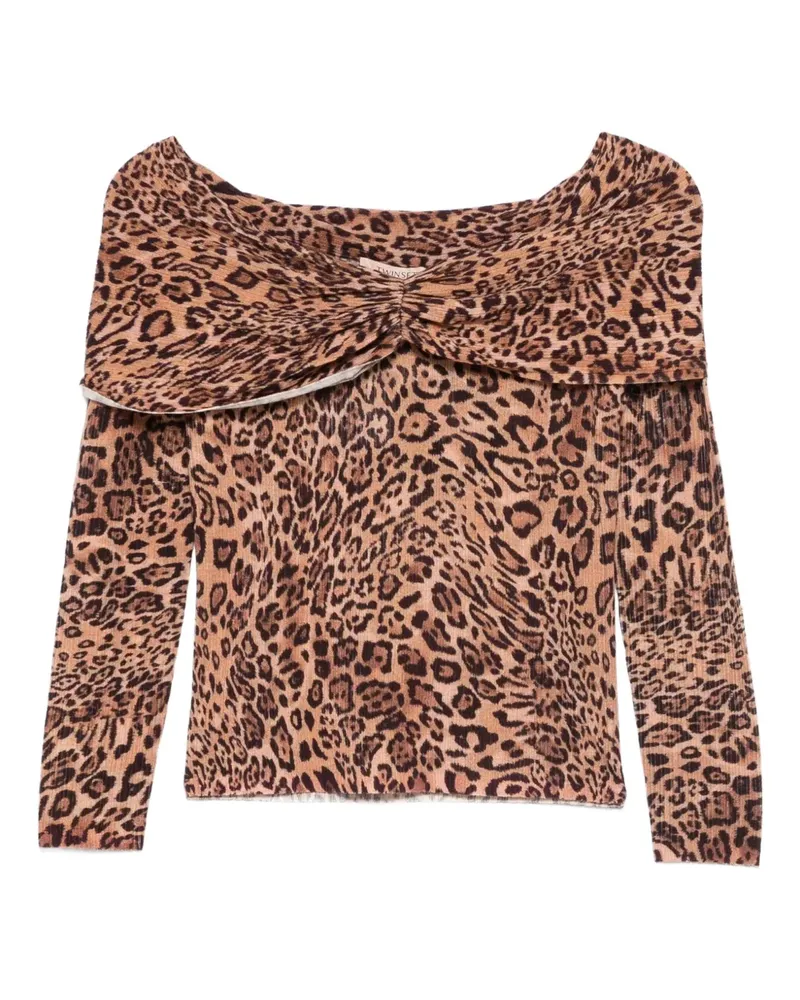 Twin-Set Schulterfreier Pullover mit Leoparden-Print - Braun Braun