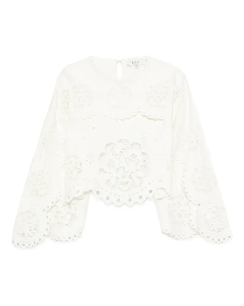 Sea Gardener broderie-anglaise cape-sleeve top - Weiß Weiß