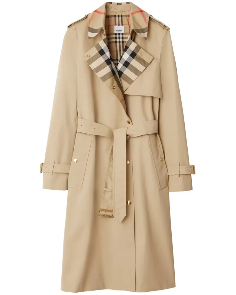 Burberry Gabardine-Trenchcoat mit kariertem Kragen - Nude Nude