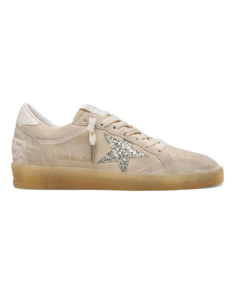 Golden Goose Ball Star in pearl suede with silver glitter star sneakers - Nude Nude