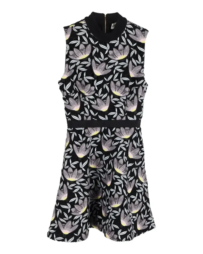 Self-Portrait floral-print crew-neck mini dress - Schwarz Schwarz