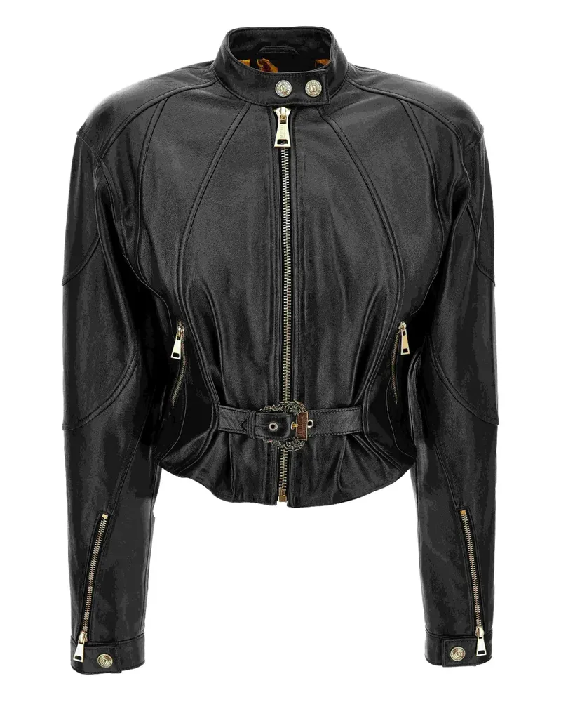 Versace Jeans Lederjacke mit Gürtel - Schwarz Schwarz