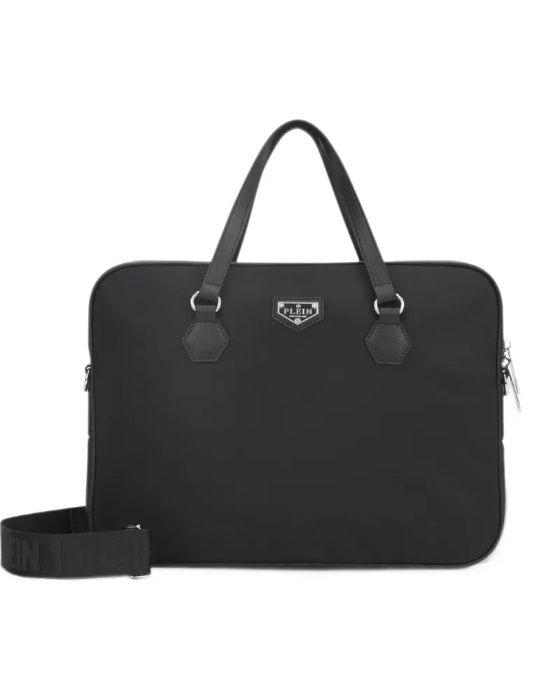 Philipp Plein Laptoptasche mit Logo-Schild - Schwarz Schwarz