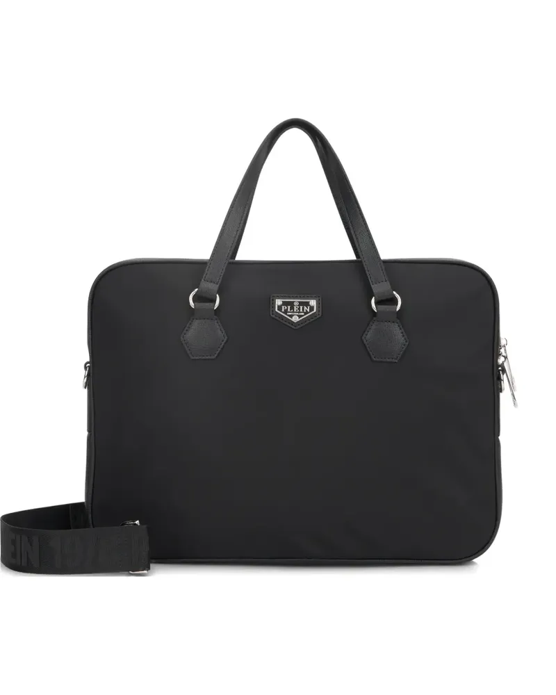Philipp Plein Laptoptasche mit Logo-Schild - Schwarz Schwarz