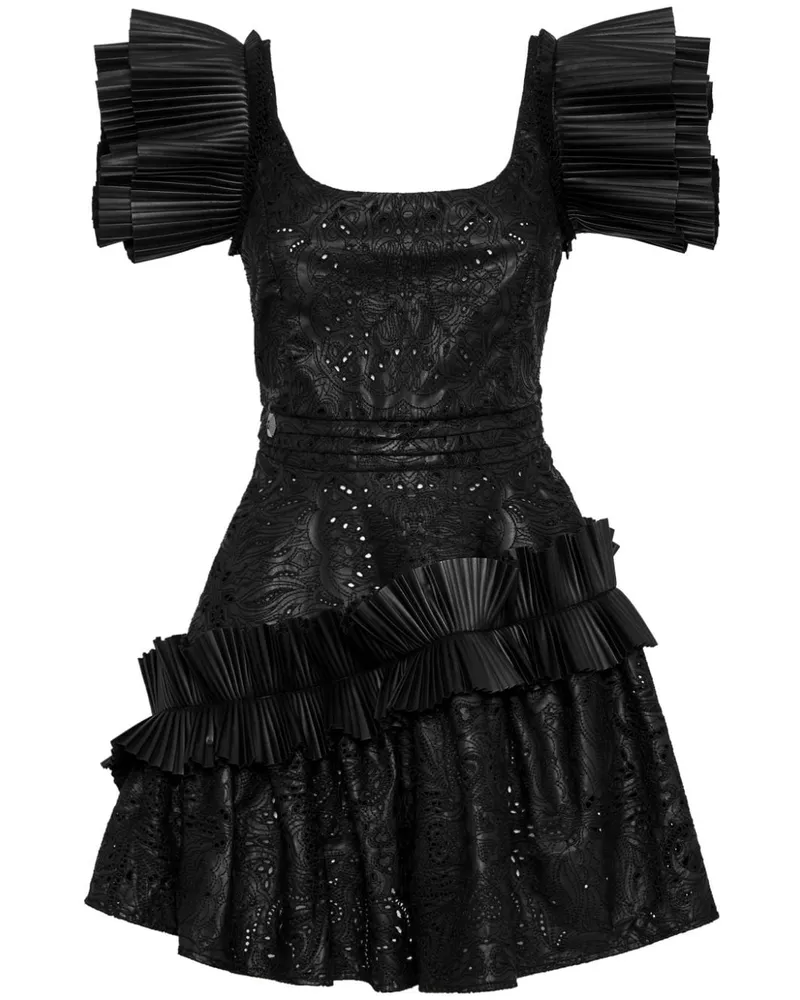 Philipp Plein Gerüschtes Minikleid aus Faux-Leder - Schwarz Schwarz