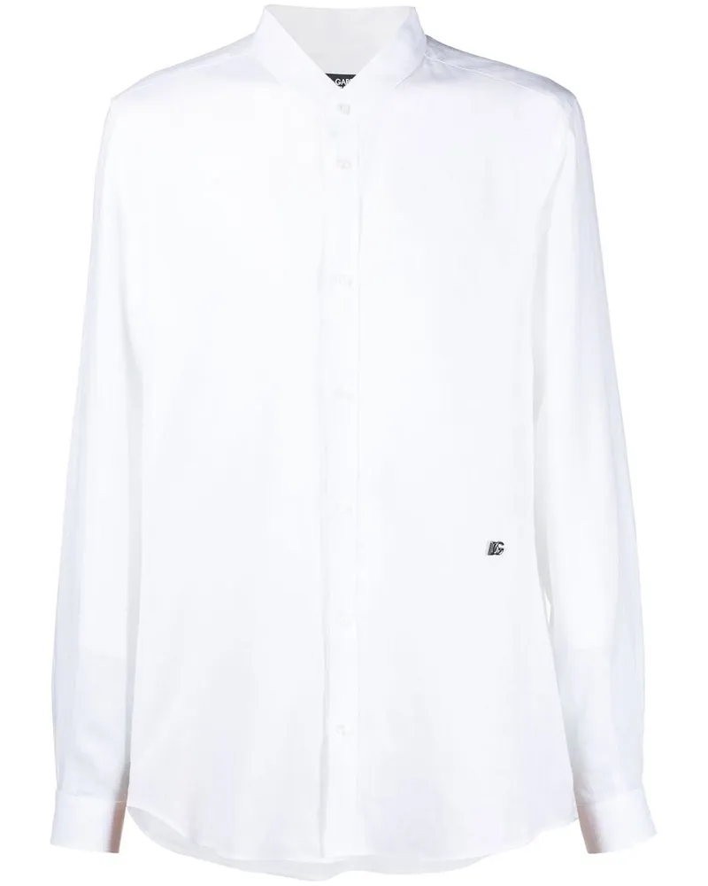 Dolce & Gabbana Leinenhemd mit Logo-Schild - Weiß Weiß