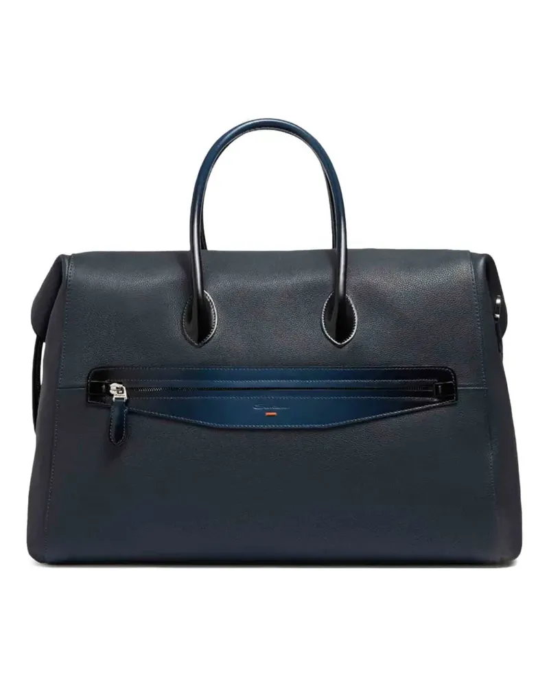 Santoni double-zip leather travel bag - Blau Blau