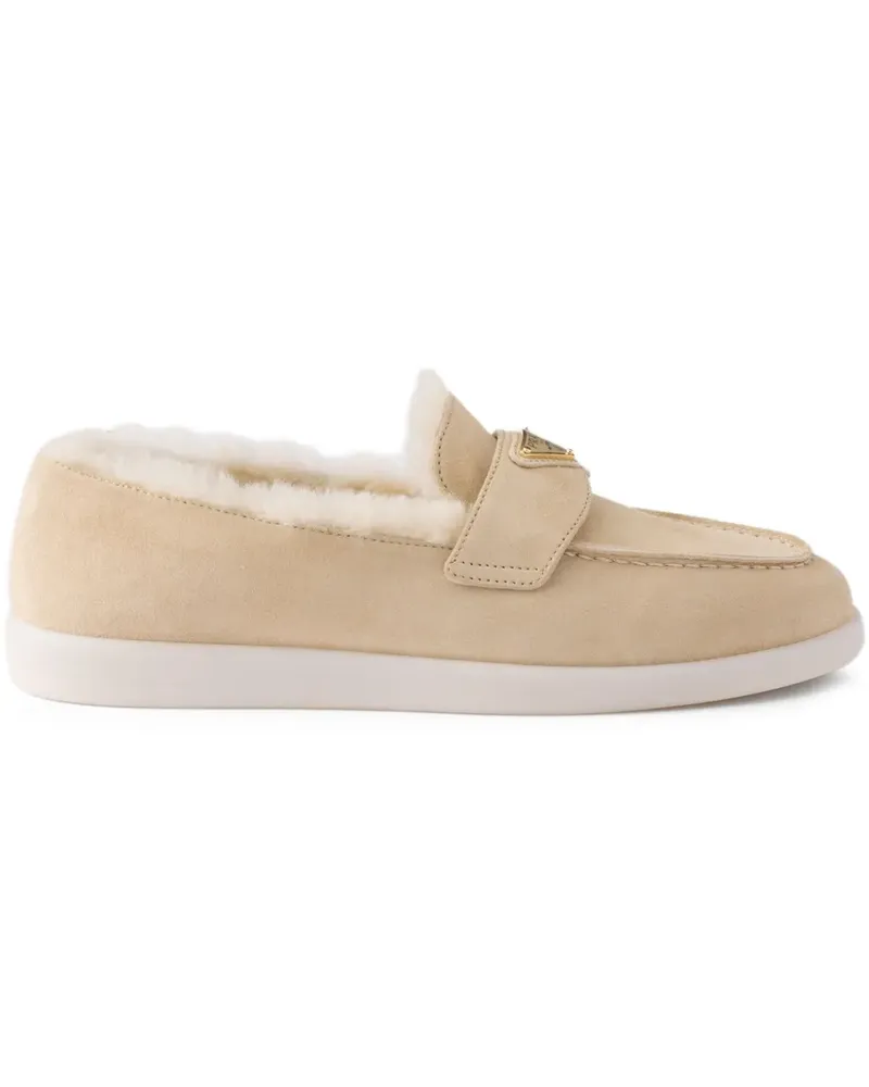 Prada Loafer aus Wildleder mit Shearling - Nude Nude