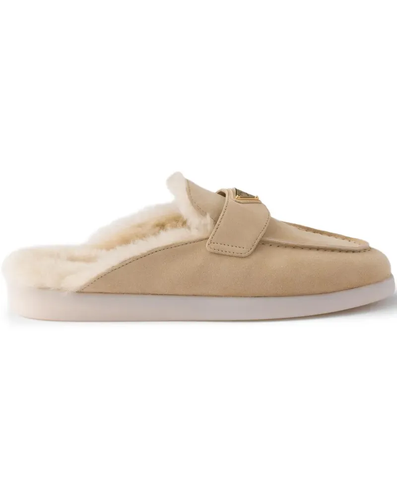 Prada Loafer aus Wildleder mit Shearling - Nude Nude