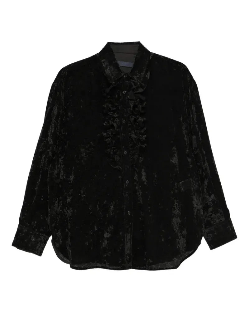 JUUN.J ruffled velvet-effect shirt - Schwarz Schwarz