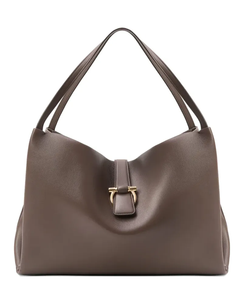 Ferragamo large Mia Gancini-plaque leather tote bag - Braun Braun