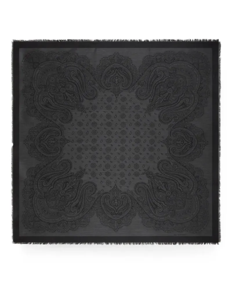 Etro silk and wool jacquard shawl with tie motif and Paisleys - Grau Grau