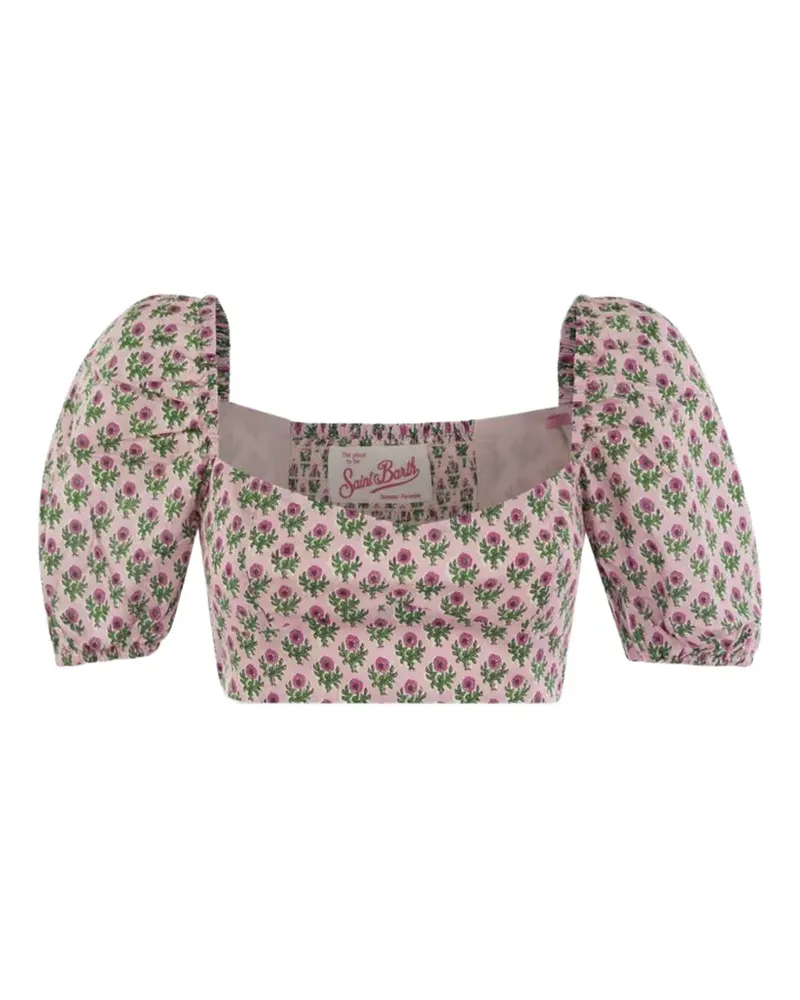 MC2 Saint Barth floral puff-sleeve crop top - Rosa Rosa