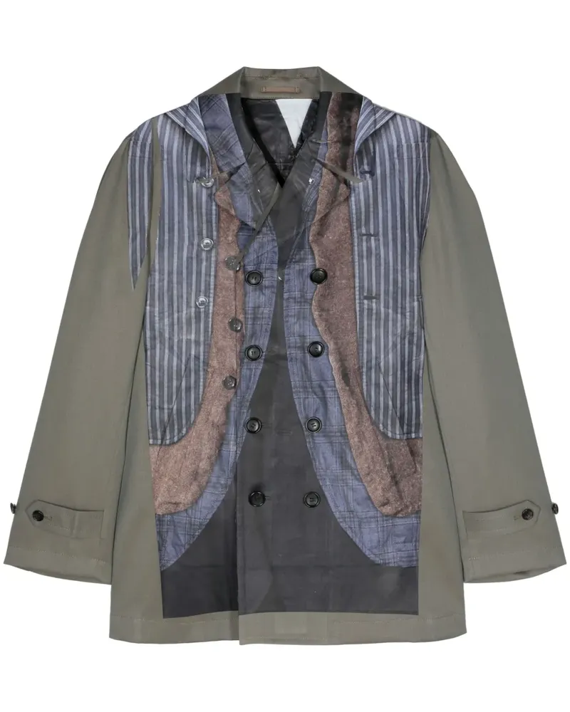 Comme des Garçons Doppelreihiger Mantel mit Print - Grün Grün