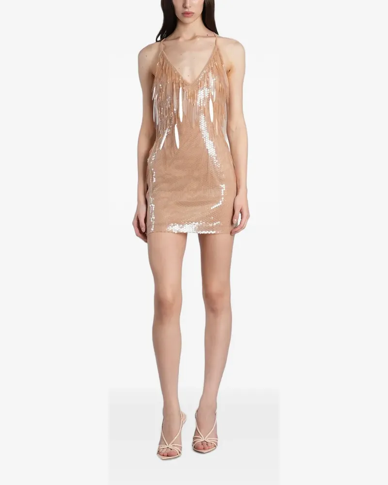 David Koma sequin-embellished fringed dress - Nude Nude