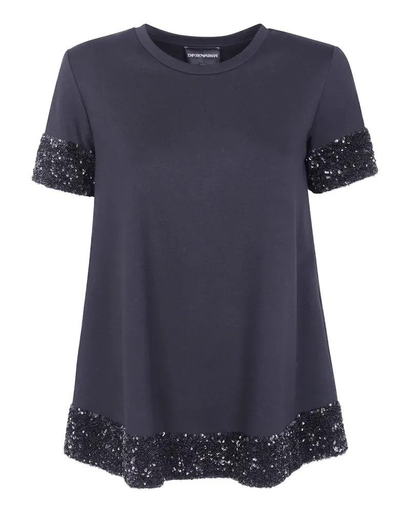 Emporio Armani Kurzärmeliger Pullover mit Pailletten an Bündchen und Saum - Schwarz Schwarz
