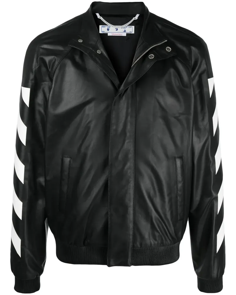 OFF-WHITE Lederjacke mit diagonalen Streifen - Schwarz Schwarz