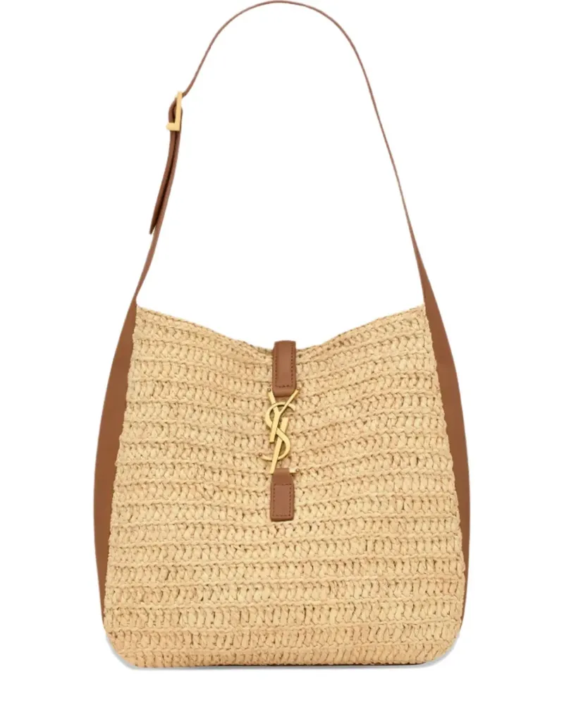 Saint Laurent Kleine LE 5 À 7 Schultertasche aus Bast - Nude Nude