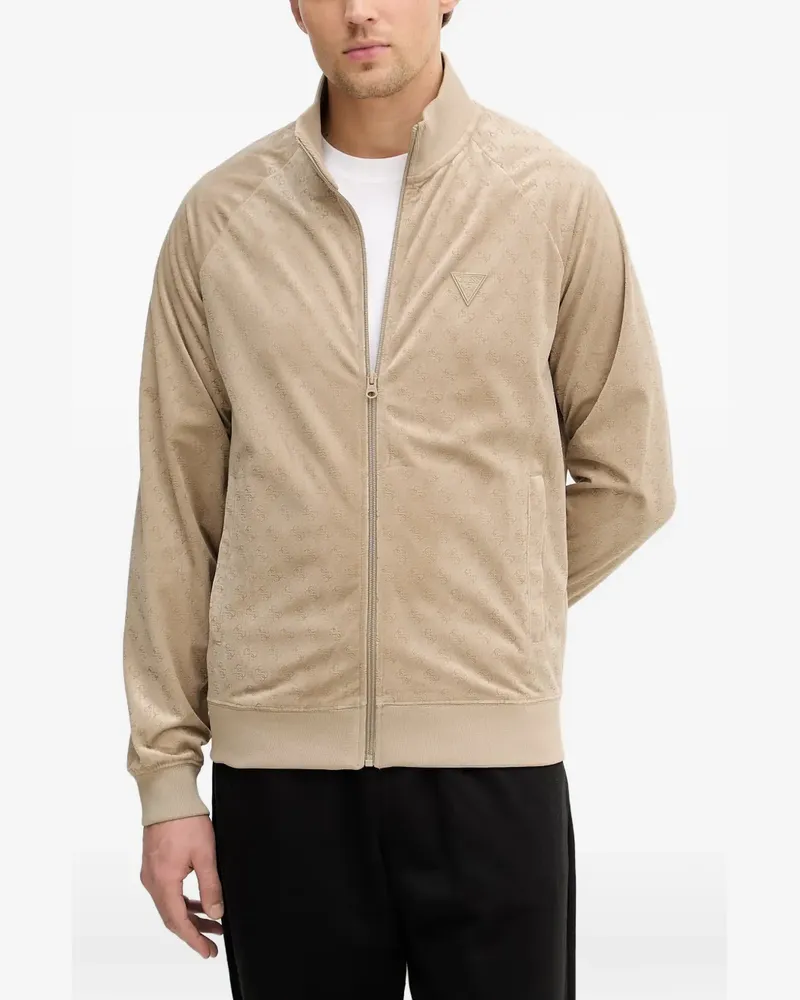 Guess monogram-pattern zip-up sweatshirt - Nude Nude