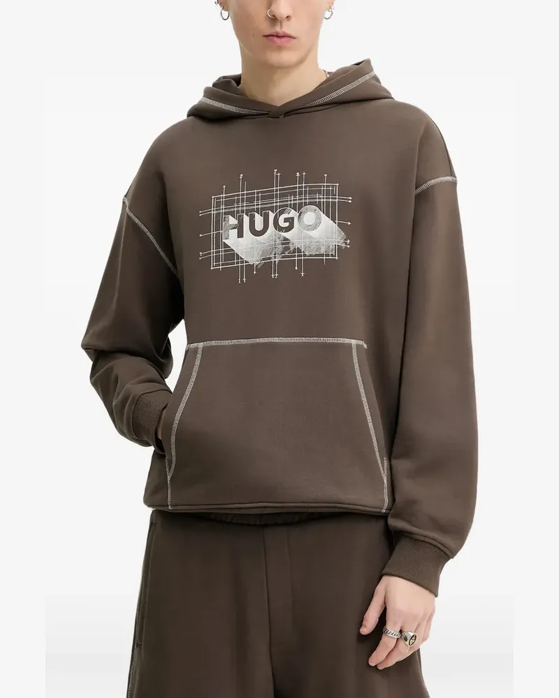 HUGO BOSS Hoodie mit Logo-Print - Braun Braun