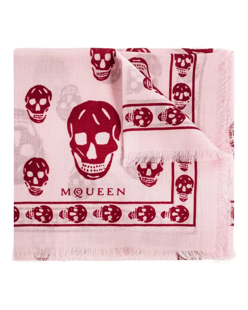 Alexander McQueen skull-print fringed scarf - Rosa Rosa