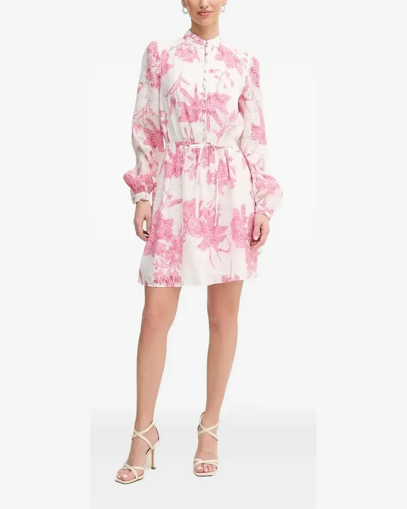 Guess Minikleid mit Knöpfen und floralem Print - Weiß Weiß
